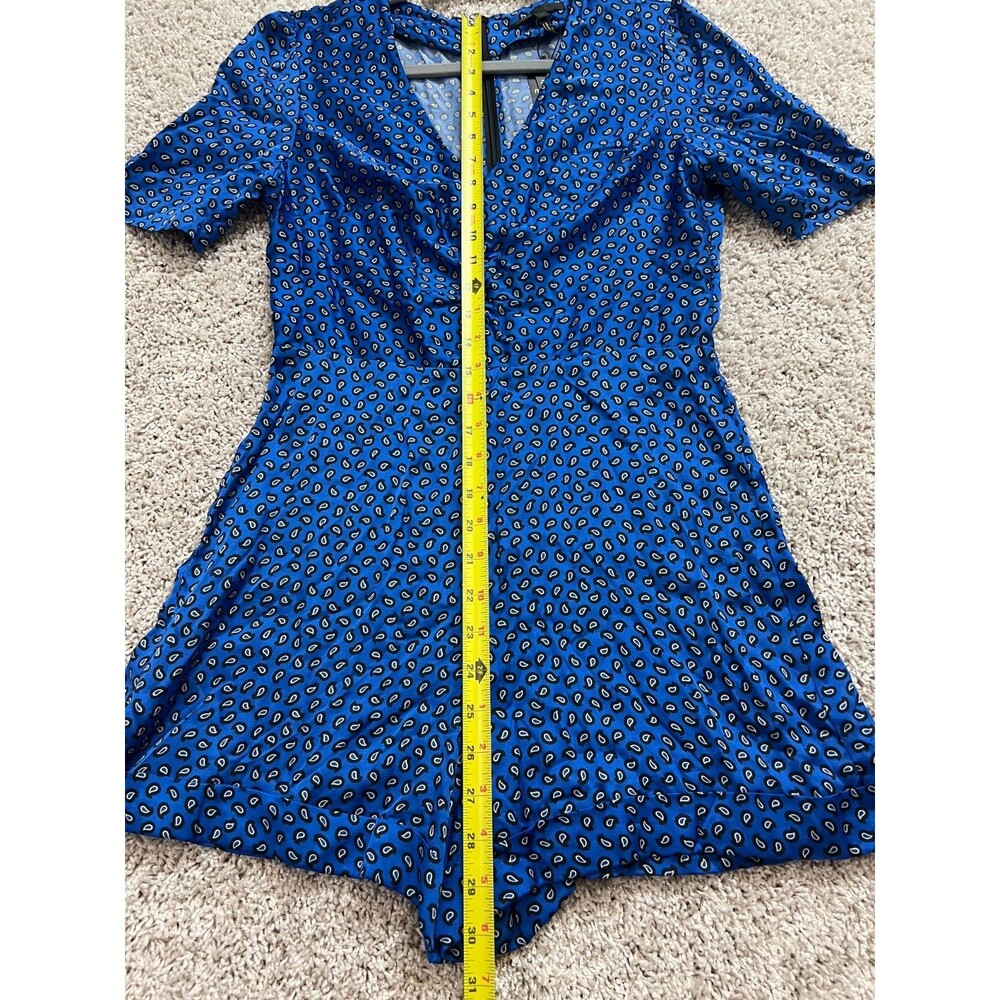 “Maje Blue Printed Romper Women Size 36 Short Sleeve V-Neck Casual Jumpsuit” - Picture 3 of 10
